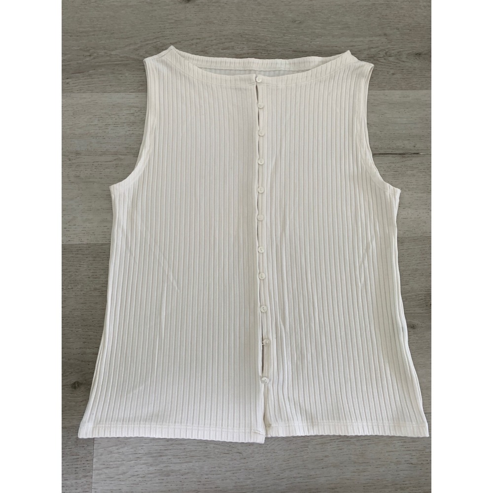 Abercrombie & Fitch White Ribbed Button-Back Tank Top